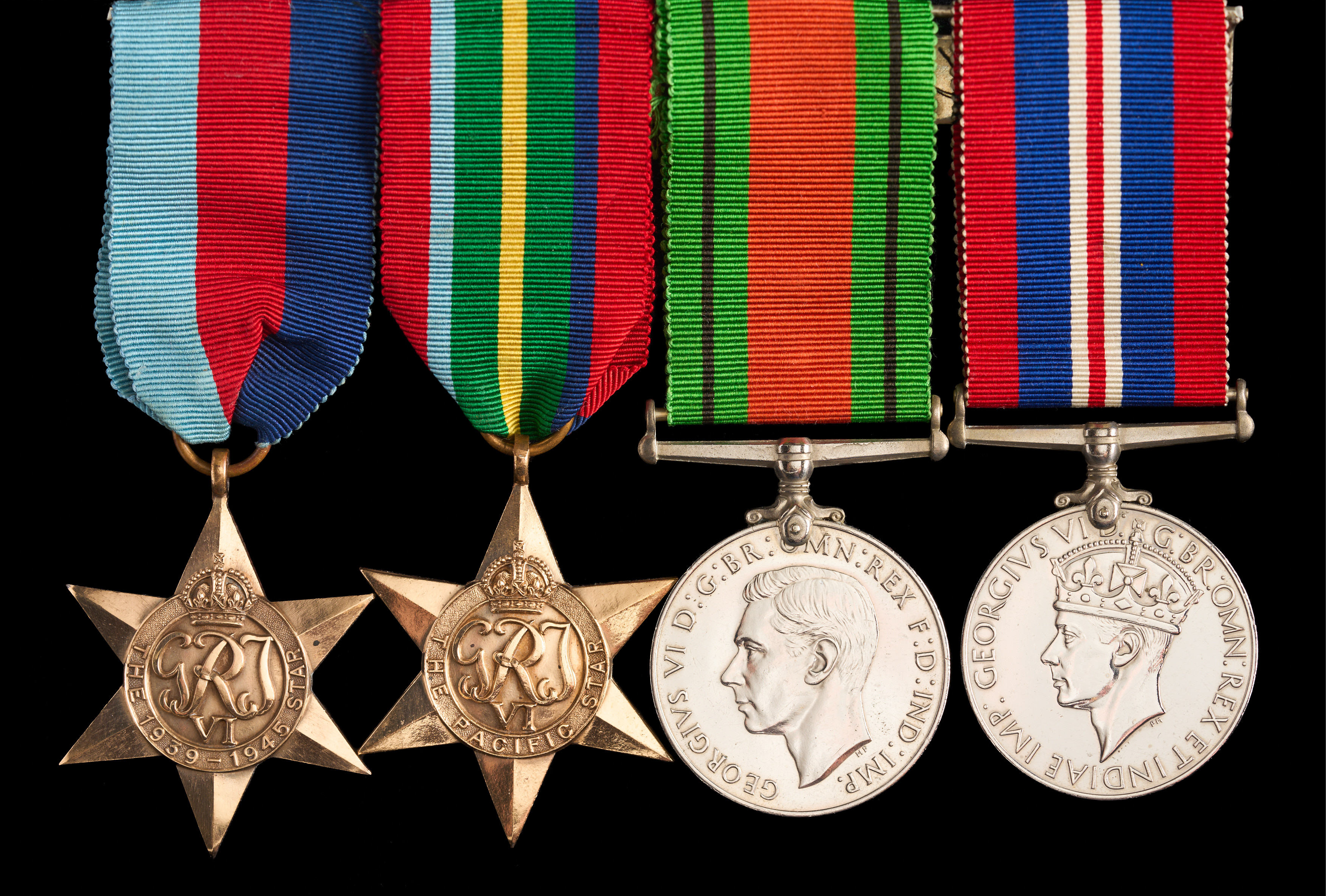 Fred Jackson : (L to R) 1939–1945 Star; Pacific Star; Defence Medal; War Medal 1939–1945